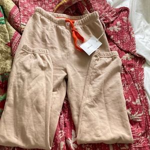 Tan Mother sweatpants with orange drawstring
